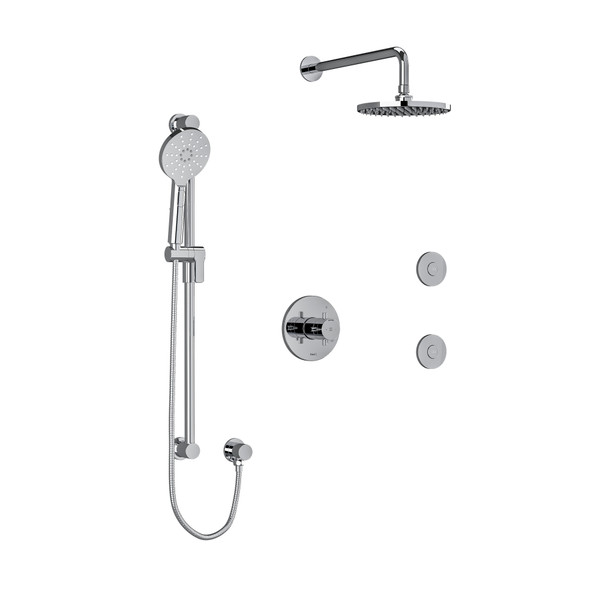 Riu Type T/P (Thermostatic/Pressure Balance) 1/2 Inch Coaxial 3-Way System Hand Shower Rail Elbow Supply Shower Head And 2 Body Jets - Chrome with Cross Handles | Model Number: KIT3545RUTM+C-6 - Product Knockout