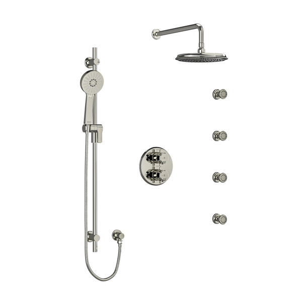 DISCONTINUÉ -Double système coaxial avec douchette sur rail, 4 jets corporels et tête de douche type T/P (thermostatique/pression équilibrée) Momenti - Nickel poli avec poignées en croix | Numéro de modèle: KIT446MMRD+PN-6 - Produit épuisé