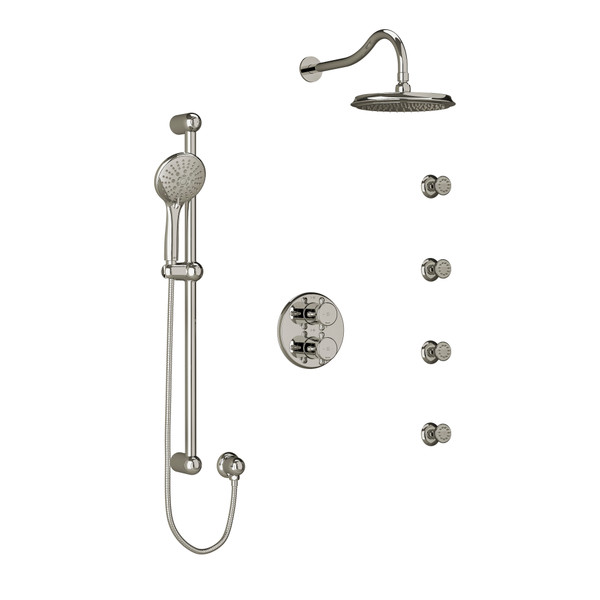 DISCONTINUED Retro Type T/P (Thermostatic/Pressure Balance) Double Coaxial System With Hand Shower Rail 4 Body Jets And Shower Head - Polished Nickel | Model Number: KIT446RT+PN