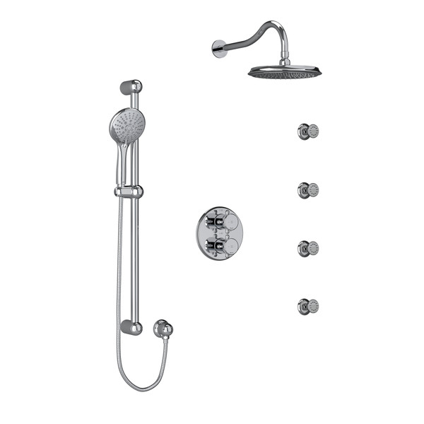 Retro Type T/P (Thermostatic/Pressure Balance) Double Coaxial System With Hand Shower Rail 4 Body Jets And Shower Head - Chrome with Cross Handles | Model Number: KIT446RT+C-6 - Product Knockout