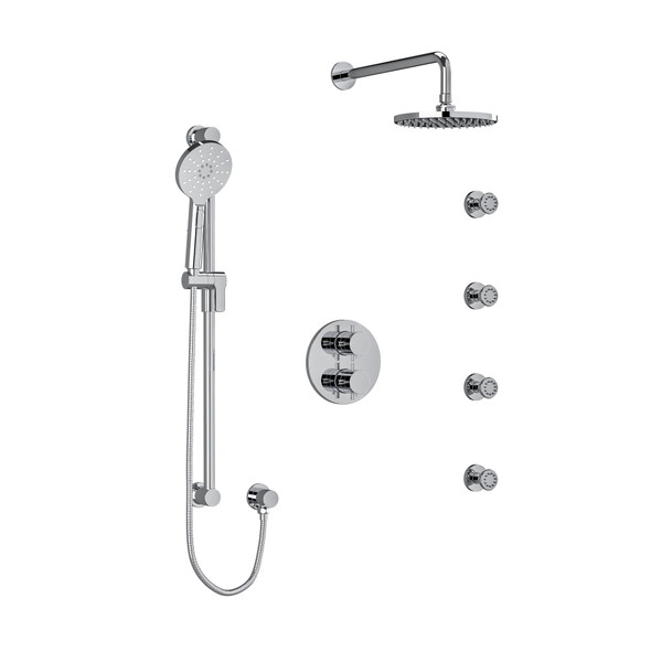 Riu Type T/P (Thermostatic/Pressure Balance) Double Coaxial System With Hand Shower Rail 4 Body Jets And Shower Head - Chrome with Cross Handles | Model Number: KIT446RUTM+C - Product Knockout
