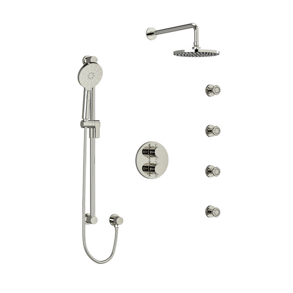 Riu Type T/P (Thermostatic/Pressure Balance) Double Coaxial System With Hand Shower Rail 4 Body Jets And Shower Head - Polished Nickel with Cross Handles | Model Number: KIT446RUTM+PN-6 - Product Knockout