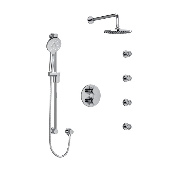 DISCONTINUED-Riu Type T/P (Thermostatic/Pressure Balance) Double Coaxial System With Hand Shower Rail 4 Body Jets And Shower Head - Chrome with Cross Handles | Model Number: KIT446RUTM+KNC - Product Knockout
