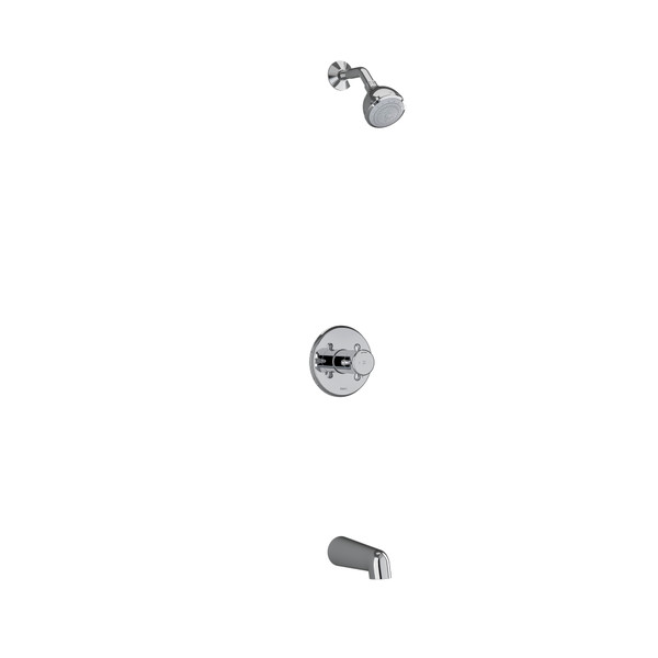 Système coaxial à 2 voies non partagées avec tête de douche et bec de bain 1/2" type T/P (thermostatique/pression équilibrée) Georgian - Chrome avec poignées en croix  | Numéro de modèle: KIT4744GN+C - Produit épuisé