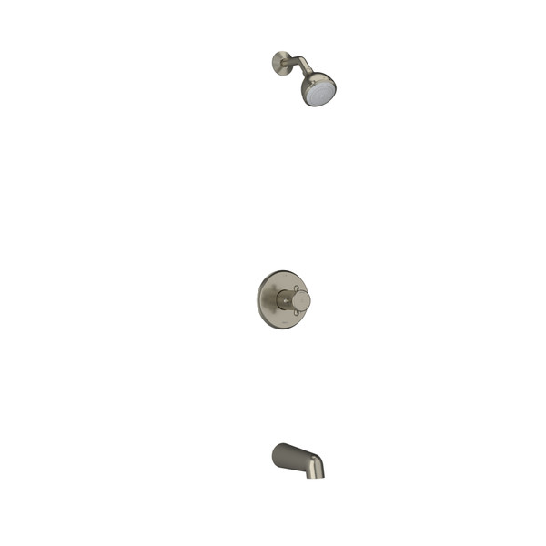 Système coaxial à 2 voies non partagées avec tête de douche et bec de bain 1/2" type T/P (thermostatique/pression équilibrée) Georgian - Nickel brossé avec poignées en croix  | Numéro de modèle: KIT4744GN+BN-EX - Produit épuisé