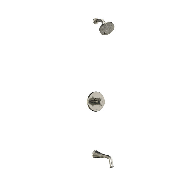 Système coaxial à 2 voies non partagées avec tête de douche et bec de bain 1/2" type T/P (thermostatique/pression équilibrée) Momenti - Nickel brossé avec poignées en croix  | Numéro de modèle: KIT4744MMRD+BN-SPEX - Produit épuisé