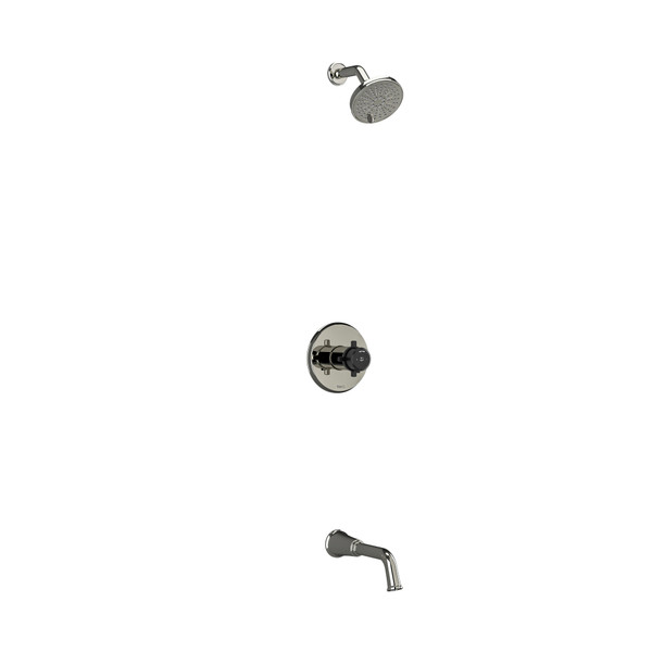 DISCONTINUED-Momenti Type T/P (Thermostatic/Pressure Balance) 1/2 Inch Coaxial 2-Way No Share With Shower Head And Tub Spout - Polished Nickel and Black with Cross Handles | Model Number: KIT4744MMRD+PNBK-SPEX - Product Knockout