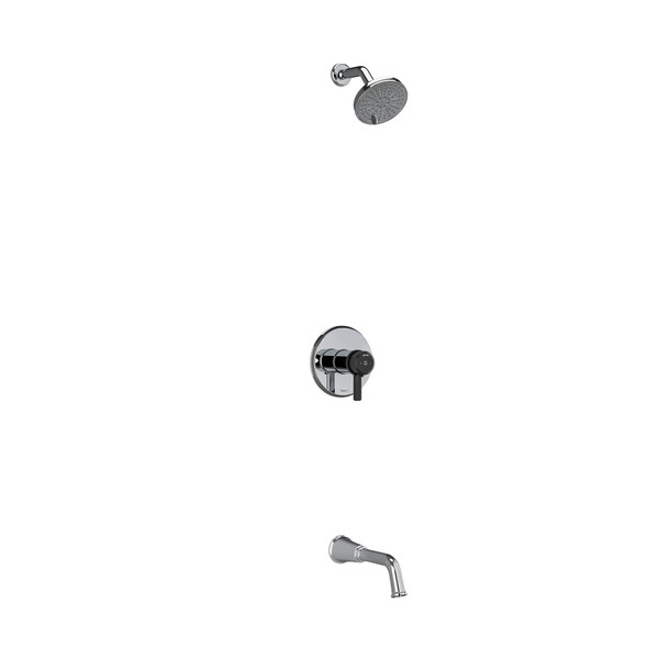 Système coaxial à 2 voies non partagées avec tête de douche et bec de bain 1/2" type T/P (thermostatique/pression équilibrée) Momenti - Chrome et Noir avec poignées en J  | Numéro de modèle: KIT4744MMRDJCBK - Produit épuisé