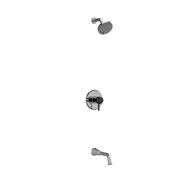 Système coaxial à 2 voies non partagées avec tête de douche et bec de bain 1/2" type T/P (thermostatique/pression équilibrée) Momenti - Chrome et Noir avec poignées à levier  | Numéro de modèle: KIT4744MMRDLCBK - Produit épuisé