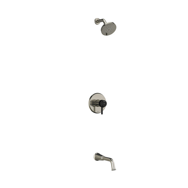 Système coaxial à 2 voies non partagées avec tête de douche et bec de bain 1/2" type T/P (thermostatique/pression équilibrée) Momenti - Nickel brossé et Noir avec poignées à levier  | Numéro de modèle: KIT4744MMRDLBNBK-SPEX - Produit épuisé