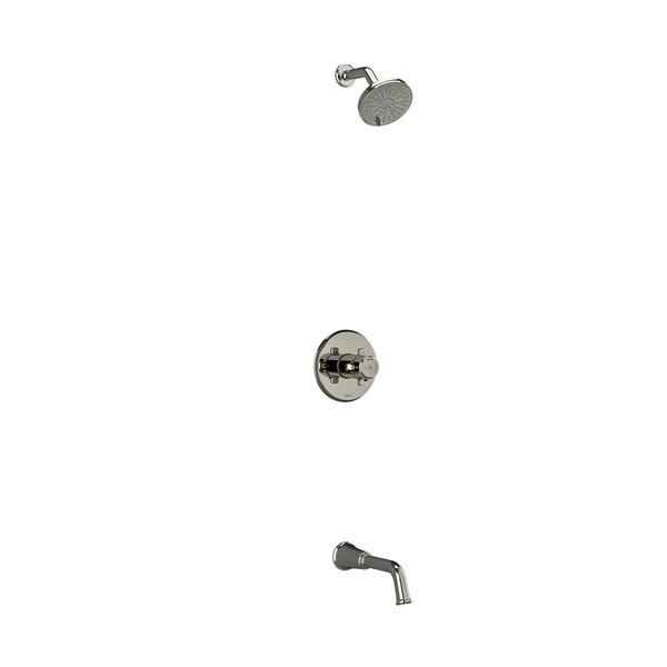 Système coaxial à 2 voies non partagées avec tête de douche et bec de bain 1/2" type T/P (thermostatique/pression équilibrée) Momenti - Nickel poli avec poignées en croix  | Numéro de modèle: KIT4744MMRDXPN - Produit épuisé
