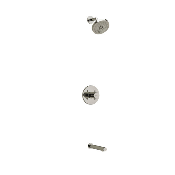 Système coaxial à 2 voies non partagées avec tête de douche et bec de bain 1/2" type T/P (thermostatique/pression équilibrée) Pallace - Nickel poli avec poignées en croix  | Numéro de modèle: KIT4744PATM+PN-EX - Produit épuisé