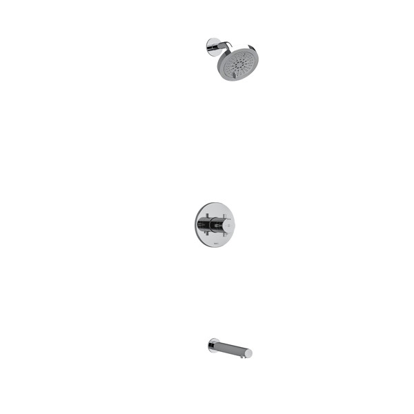 Système coaxial à 2 voies non partagées avec tête de douche et bec de bain 1/2" type T/P (thermostatique/pression équilibrée) Pallace - Chrome avec poignées en croix  | Numéro de modèle: KIT4744PATM+C-SPEX - Produit épuisé