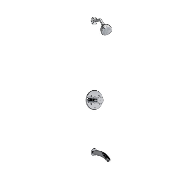 Système coaxial à 2 voies non partagées avec tête de douche et bec de bain 1/2" type T/P (thermostatique/pression équilibrée) Retro - Chrome avec poignées en croix  | Numéro de modèle: KIT4744RT+C-SPEX - Produit épuisé