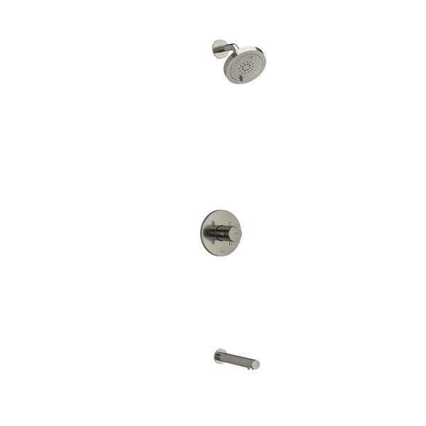 Riu Type T/P (Thermostatic/Pressure Balance) 1/2 Inch Coaxial 2-Way No Share With Shower Head And Tub Spout - Brushed Nickel with Cross Handles | Model Number: KIT4744RUTM+BN - Product Knockout