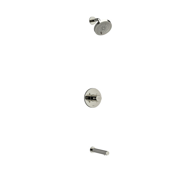 Riu Type T/P (Thermostatic/Pressure Balance) 1/2 Inch Coaxial 2-Way No Share With Shower Head And Tub Spout - Polished Nickel with Cross Handles | Model Number: KIT4744RUTM+KNPN - Product Knockout