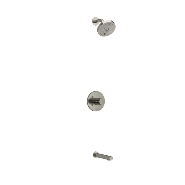 Système coaxial à 2 voies non partagées avec tête de douche et bec de bain 1/2" type T/P (thermostatique/pression équilibrée) Riu - Nickel brossé avec poignées en croix  | Numéro de modèle: KIT4744RUTM+KNBN-SPEX - Produit épuisé