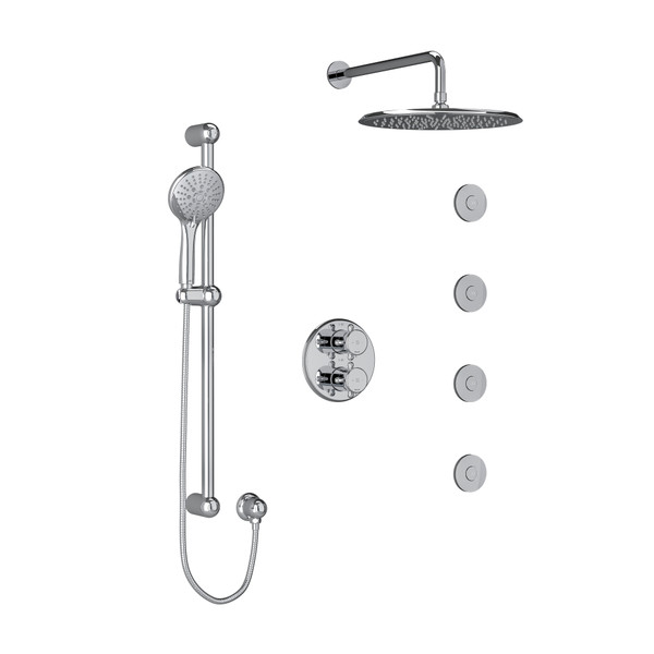 DISCONTINUED-Georgian Type T/P (Thermostatic/Pressure Balance) 3/4 Inch Double Coaxial System With Hand Shower Rail 4 Body Jets And Shower Head - Chrome with Cross Handles | Model Number: KIT483GN+C - Product Knockout
