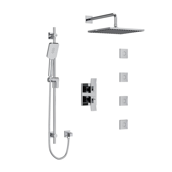 DISCONTINUED Zendo Type T/P (Thermostatic/Pressure Balance) 3/4 Inch Double Coaxial System With Hand Shower Rail 4 Body Jets And Shower Head - Chrome | Model Number: KIT483ZOTQC