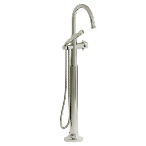 Momenti 2-Way Type T (Thermostatic) Coaxial Floor-Mount Tub Filler With Hand Shower - Polished Nickel with Cross Handles | Model Number: MMRD39+PN - Product Knockout