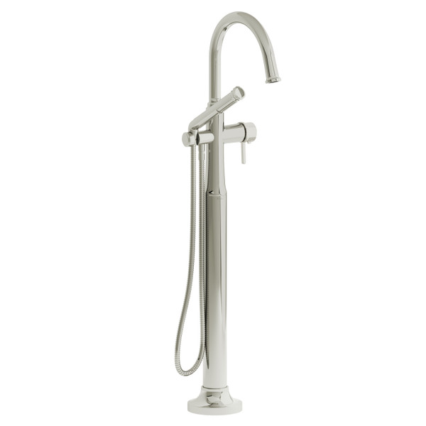 Momenti 2-Way Type T (Thermostatic) Coaxial Floor-Mount Tub Filler With Hand Shower - Polished Nickel with Lever Handles | Model Number: MMRD39LPN-EX - Product Knockout