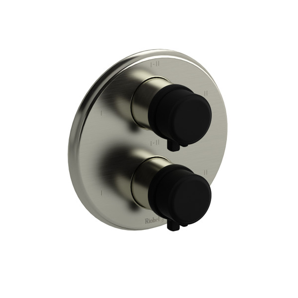 Momenti 4-Way Type T/P (Thermostatic/Pressure Balance) 3/4 Inch Coaxial Complete Valve - Brushed Nickel and Black with Lever Handles | Model Number: MMRD46LBNBK - Product Knockout