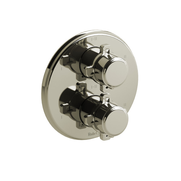 Momenti 4-Way Type T/P (Thermostatic/Pressure Balance) 3/4 Inch Coaxial Complete Valve - Polished Nickel with X-Shaped Handles | Model Number: MMRD46XPN - Product Knockout