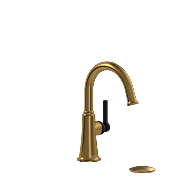 Momenti Single Hole Bathroom Faucet - Brushed Gold and Black with Lever Handles | Model Number: MMRDS01LBGBK-05 - Product Knockout