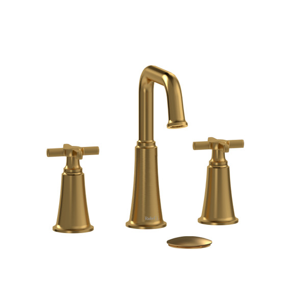 Momenti 8 Inch Lavatory Faucet .5 GPM - Brushed Gold with Cross Handles | Model Number: MMSQ08+BG-05 - Product Knockout