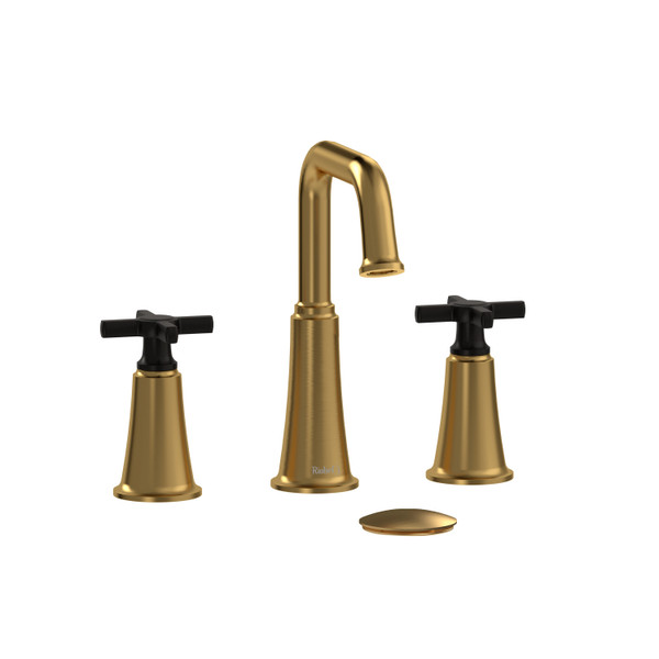 Momenti 8 Inch Lavatory Faucet .5 GPM - Brushed Gold and Black with Cross Handles | Model Number: MMSQ08+BGBK-05 - Product Knockout