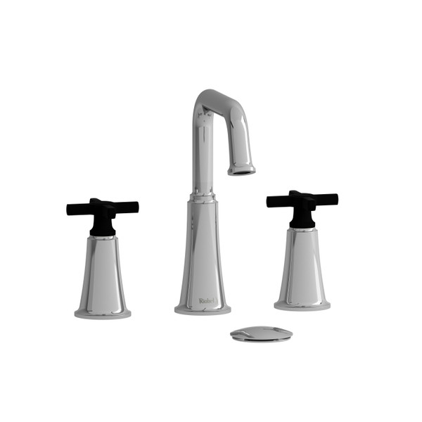 Momenti 8 Inch Lavatory Faucet .5 GPM - Chrome and Black with Cross Handles | Model Number: MMSQ08+CBK-05 - Product Knockout