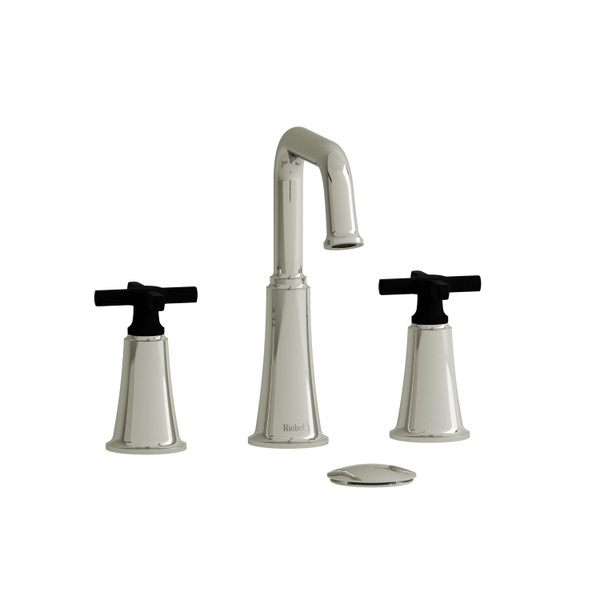 Momenti 8 Inch Lavatory Faucet .5 GPM - Polished Nickel and Black with Cross Handles | Model Number: MMSQ08+PNBK-05 - Product Knockout
