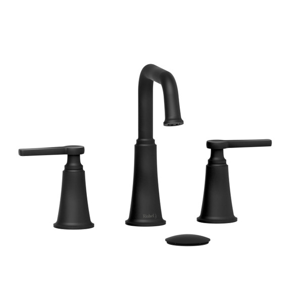 Momenti 8 Inch Bathroom Faucet - Black with J-Shaped Handles | Model Number: MMSQ08JBK-05 - Product Knockout