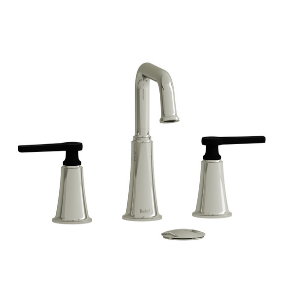 Momenti 8 Inch Bathroom Faucet - Polished Nickel and Black with J-Shaped Handles | Model Number: MMSQ08JPNBK-05 - Product Knockout