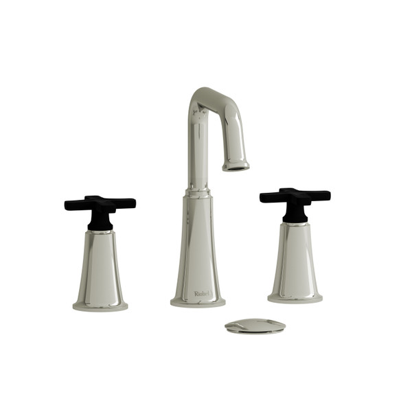Momenti 8 Inch Bathroom Faucet - Polished Nickel and Black with X-Shaped Handles | Model Number: MMSQ08XPNBK-05 - Product Knockout
