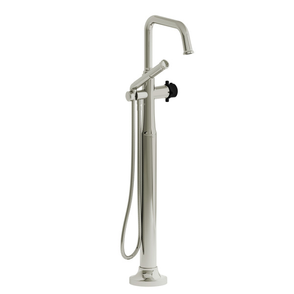 DISCONTINUED 2-way Type T (thermostatic) coaxial floor-mount tub filler With Handshower - Polished Nickel/Black | Model Number: MMSQ39+PNBK-EX