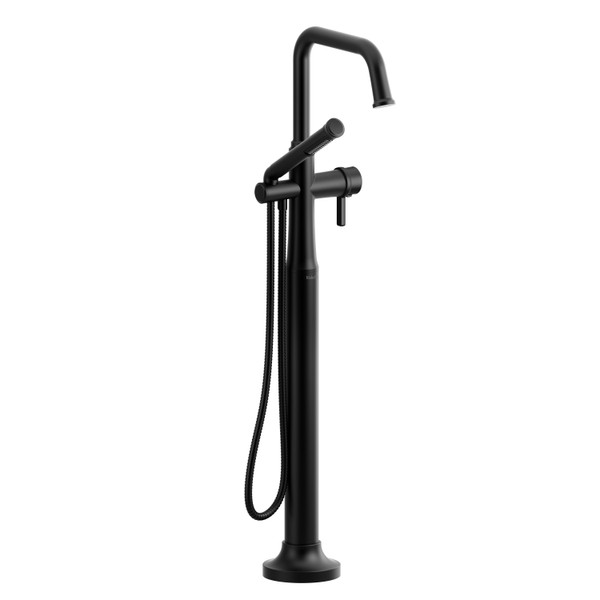 Momenti 2-Way Type T (Thermostatic) Coaxial Floor-Mount Tub Filler With Hand Shower - Black with J-Shaped Handles | Model Number: MMSQ39JBK - Product Knockout