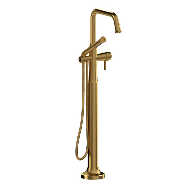 Momenti 2-Way Type T (Thermostatic) Coaxial Floor-Mount Tub Filler With Hand Shower - Brushed Gold with Lever Handles | Model Number: MMSQ39LBG-SPEX - Product Knockout