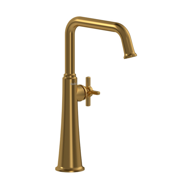 Momenti Single Hole Lavatory Faucet .5 GPM - Brushed Gold with Cross Handles | Model Number: MMSQL01+BG-05 - Product Knockout
