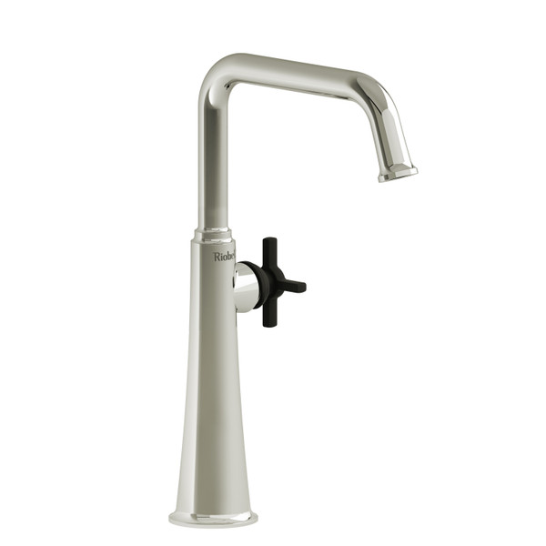 Momenti Single Hole Bathroom Faucet - Polished Nickel and Black with Cross Handles | Model Number: MMSQL01+PNBK-05 - Product Knockout