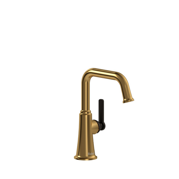 Momenti Single Hole Bathroom Faucet - Brushed Gold and Black with J-Shaped Handles | Model Number: MMSQS00JBGBK - Product Knockout