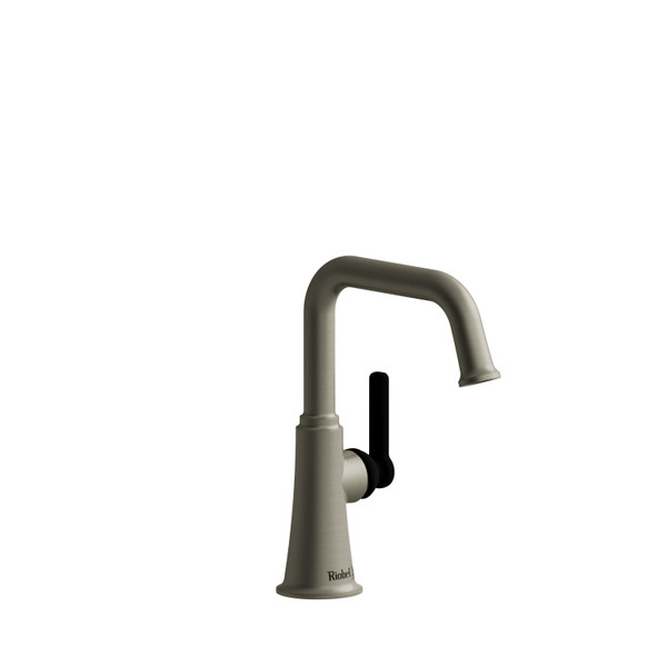 Momenti Single Hole Bathroom Faucet - Brushed Nickel and Black with J-Shaped Handles | Model Number: MMSQS00JBNBK - Product Knockout