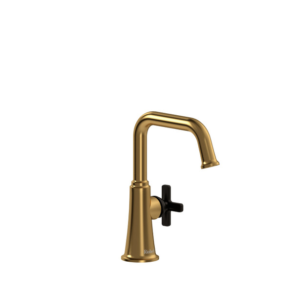 DISCONTINUED-Momenti Single Hole Bathroom Faucet Without Drain - Brushed Gold and Black with X-Shaped Handles | Model Number: MMSQS00XBGBK-10 - Product Knockout