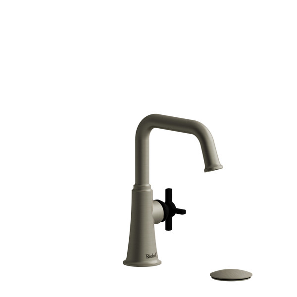 Momenti Single Hole Lavatory Faucet .5 GPM - Brushed Nickel and Black with Cross Handles | Model Number: MMSQS01+BNBK-05 - Product Knockout