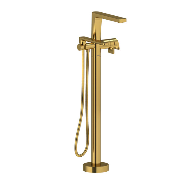 Ode 2-Way Type T (Thermostatic) Coaxial Floor-Mount Tub Filler With Hand Shower - Brushed Gold | Model Number: OD39BG-SPEX - Product Knockout