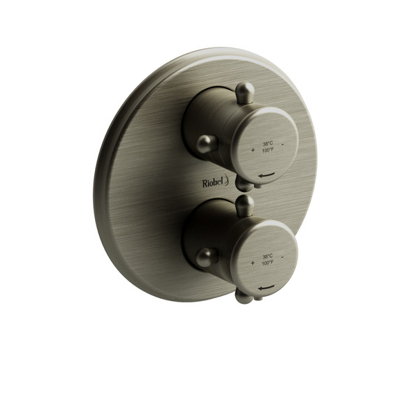 DISCONTINUÉ -Système ​​​​multifonction à pression équilibrée et thermostatique de 3/4" Romance - Nickel brossé avec poignées en croix | Numéro de modèle: RO83+BN - Produit épuisé