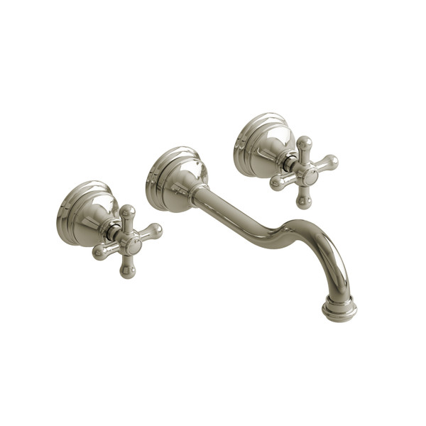DISCONTINUED-Retro 8 Inch Wall-Mount Tub Filler  - Polished Nickel with Cross Handles | Model Number: RT05+PN - Product Knockout
