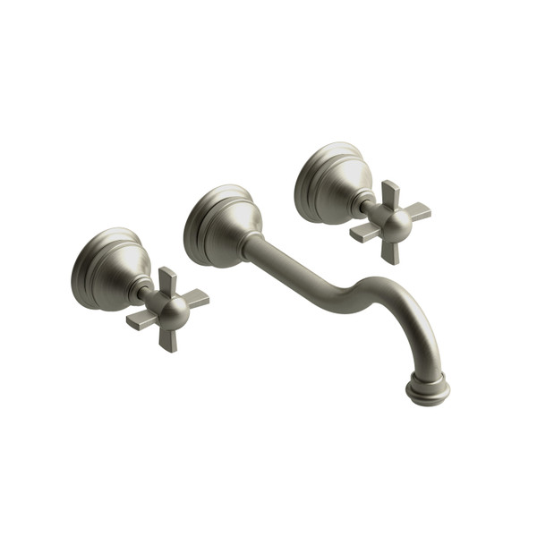 DISCONTINUED-Retro 8 Inch Wall-Mount Tub Filler - Brushed Nickel with X-Shaped Handles | Model Number: RT05XBN - Product Knockout