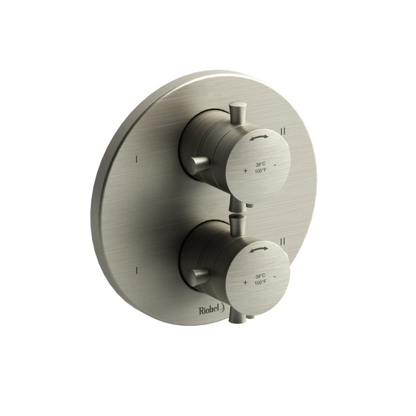 DISCONTINUED-Edge 3/4 Inch Thermostatic and Pressure Balance Trim With Up To 6 Functions - Brushed Nickel with Cross Handles | Model Number: TEDTM88+BN