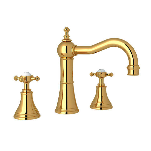 Georgian Era Column Spout Widespread Faucet with Cross Handle - Unlacquered Brass with X-Shaped Handles | Model Number: U.3724X-ULB-2 - Product Knockout